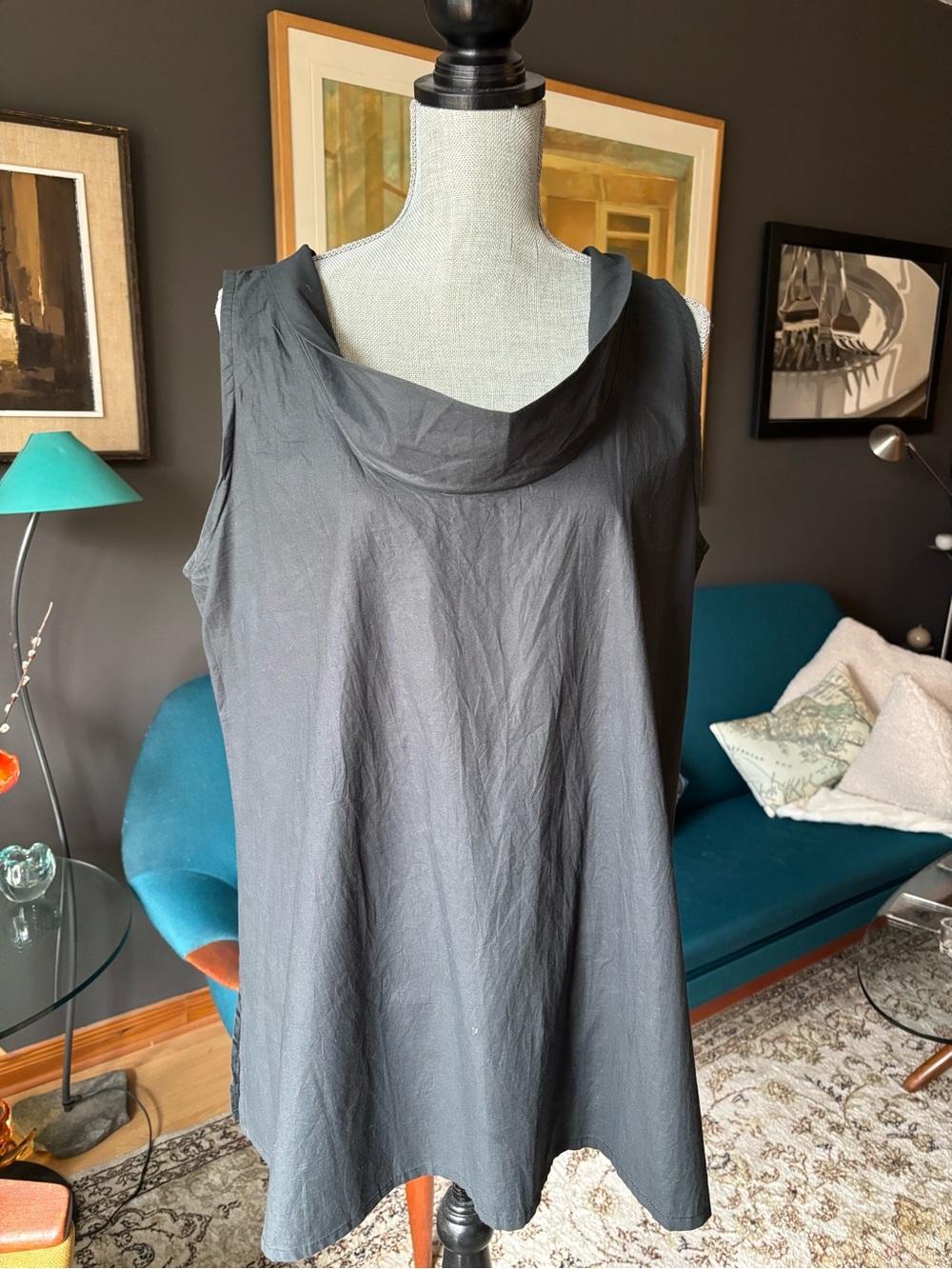Kaliyana Sleeveless Black Cowl-Neck Women's Top